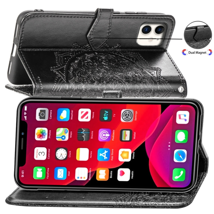 For iPhone 11 Halfway Mandala Embossing Pattern Horizontal Flip Leather Case with Holder & Card Slots & Wallet & Lanyard