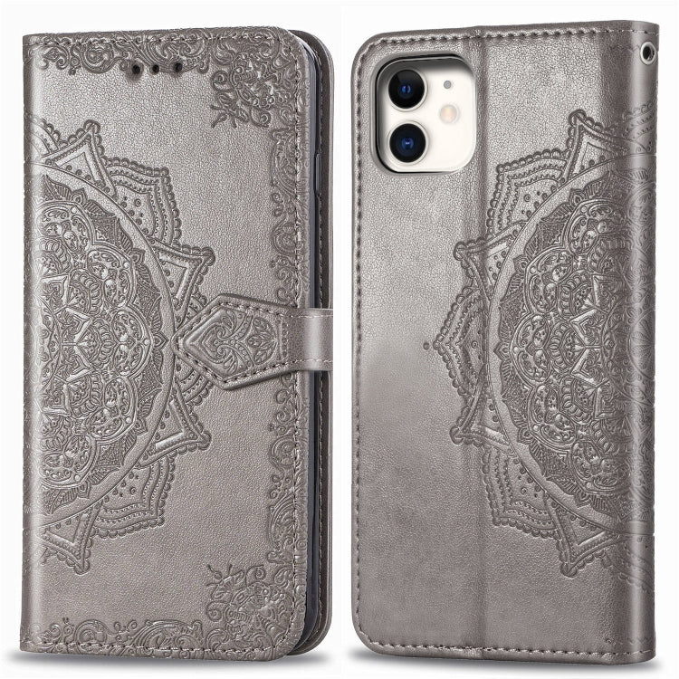 For iPhone 11 Halfway Mandala Embossing Pattern Horizontal Flip Leather Case with Holder & Card Slots & Wallet & Lanyard