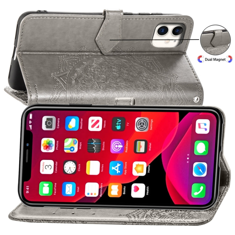 For iPhone 11 Halfway Mandala Embossing Pattern Horizontal Flip Leather Case with Holder & Card Slots & Wallet & Lanyard