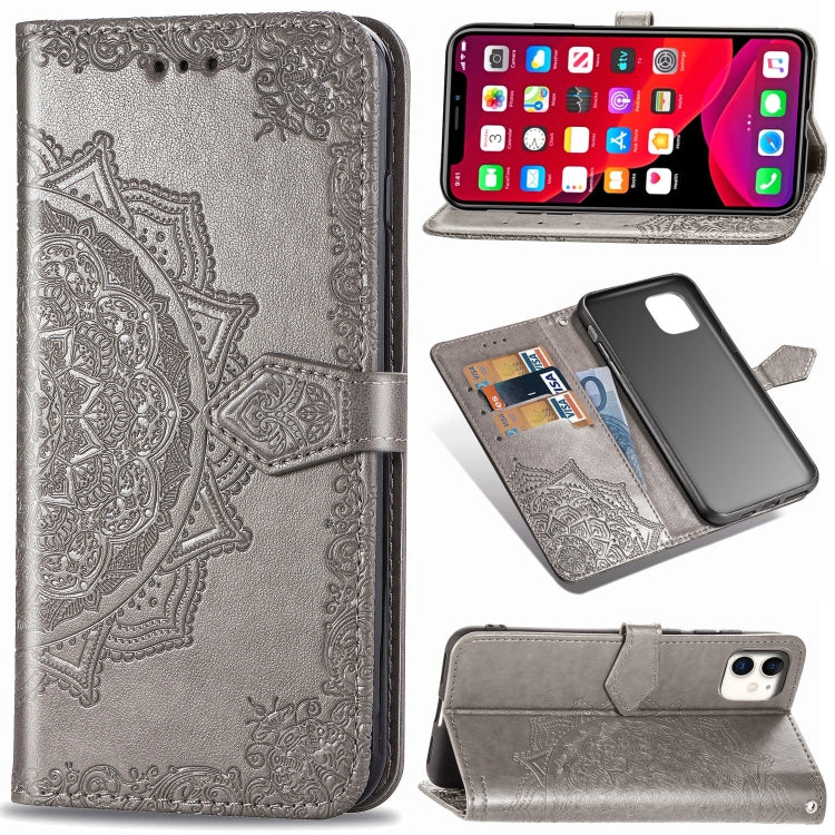 For iPhone 11 Halfway Mandala Embossing Pattern Horizontal Flip Leather Case with Holder & Card Slots & Wallet & Lanyard