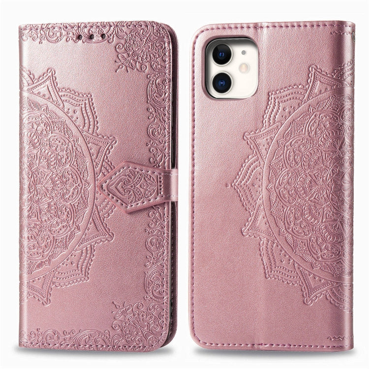 For iPhone 11 Halfway Mandala Embossing Pattern Horizontal Flip Leather Case with Holder & Card Slots & Wallet & Lanyard