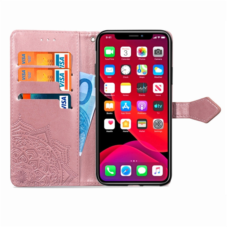 For iPhone 11 Halfway Mandala Embossing Pattern Horizontal Flip Leather Case with Holder & Card Slots & Wallet & Lanyard
