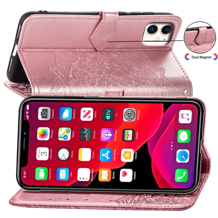 For iPhone 11 Halfway Mandala Embossing Pattern Horizontal Flip Leather Case with Holder & Card Slots & Wallet & Lanyard