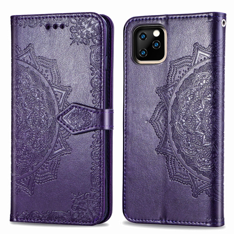 For iPhone 11 Pro Halfway Mandala Embossing Pattern Horizontal Flip Leather Case with Holder & Card Slots & Wallet & Lanyard