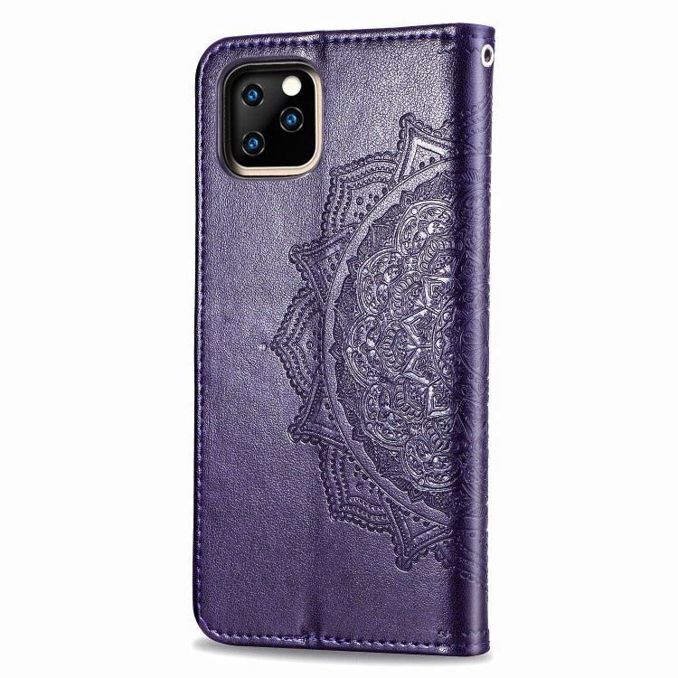 For iPhone 11 Pro Halfway Mandala Embossing Pattern Horizontal Flip Leather Case with Holder & Card Slots & Wallet & Lanyard