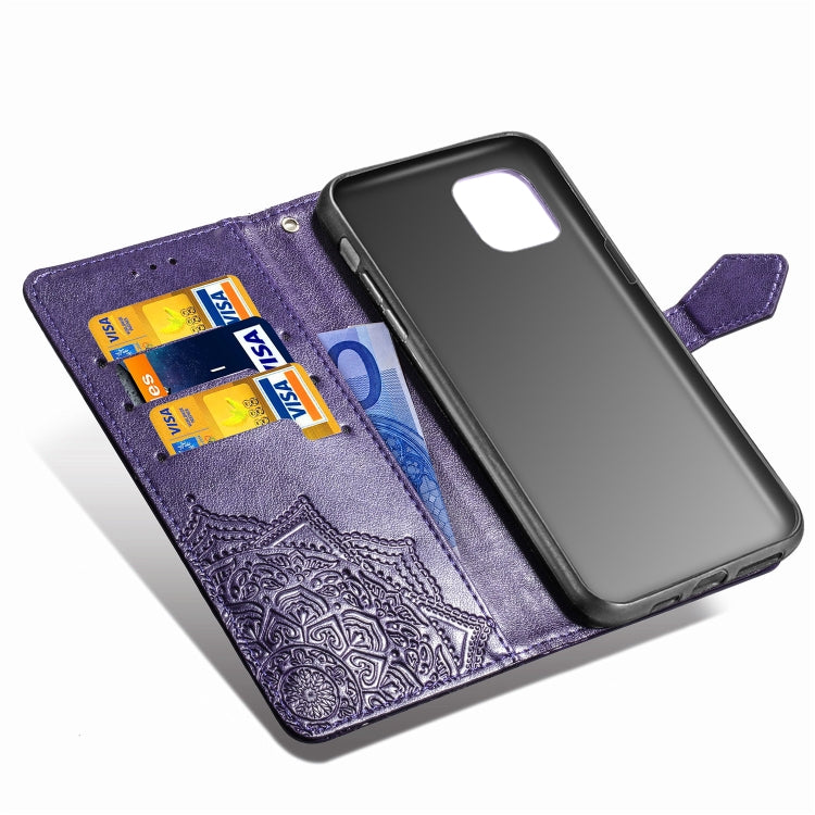 For iPhone 11 Pro Halfway Mandala Embossing Pattern Horizontal Flip Leather Case with Holder & Card Slots & Wallet & Lanyard
