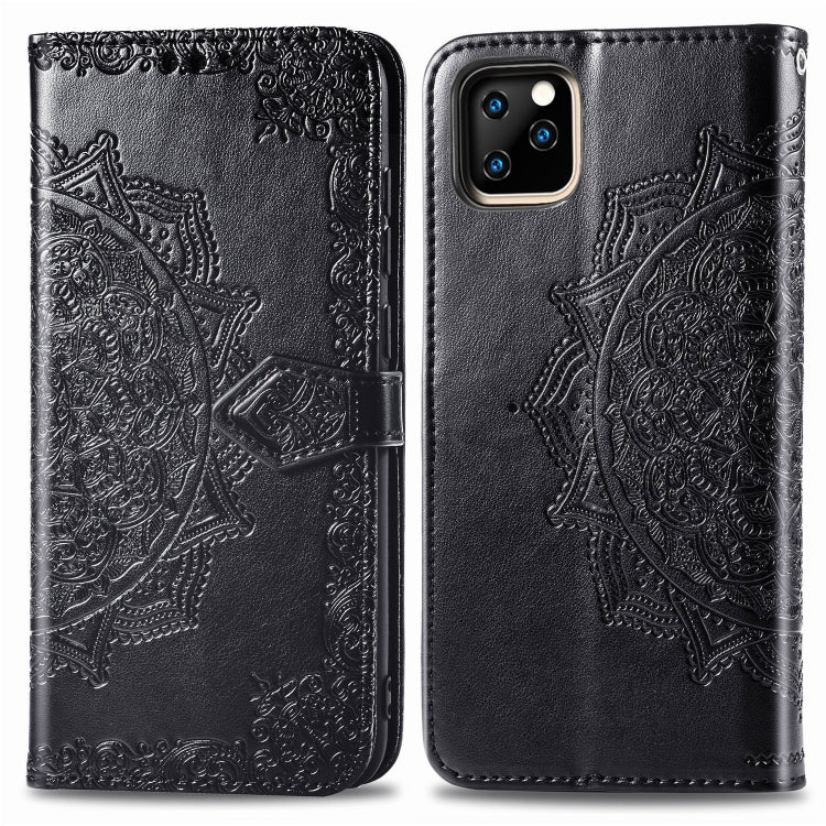 For iPhone 11 Pro Halfway Mandala Embossing Pattern Horizontal Flip Leather Case with Holder & Card Slots & Wallet & Lanyard