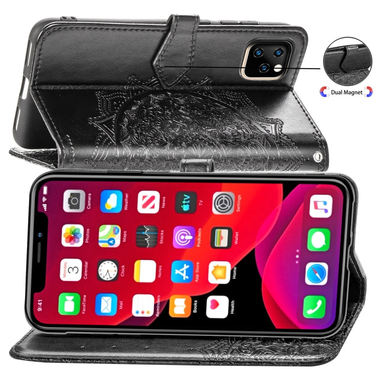 For iPhone 11 Pro Halfway Mandala Embossing Pattern Horizontal Flip Leather Case with Holder & Card Slots & Wallet & Lanyard