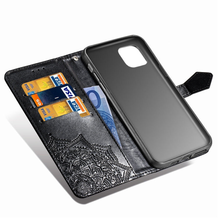 For iPhone 11 Pro Halfway Mandala Embossing Pattern Horizontal Flip Leather Case with Holder & Card Slots & Wallet & Lanyard
