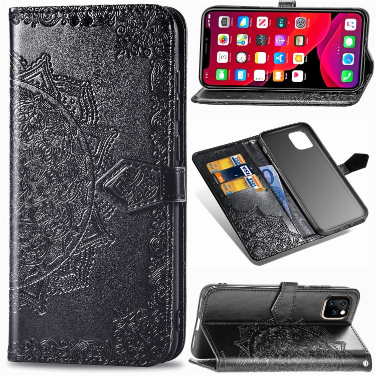 For iPhone 11 Pro Halfway Mandala Embossing Pattern Horizontal Flip Leather Case with Holder & Card Slots & Wallet & Lanyard