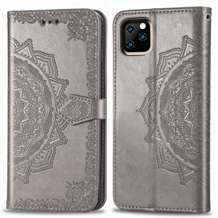 For iPhone 11 Pro Halfway Mandala Embossing Pattern Horizontal Flip Leather Case with Holder & Card Slots & Wallet & Lanyard