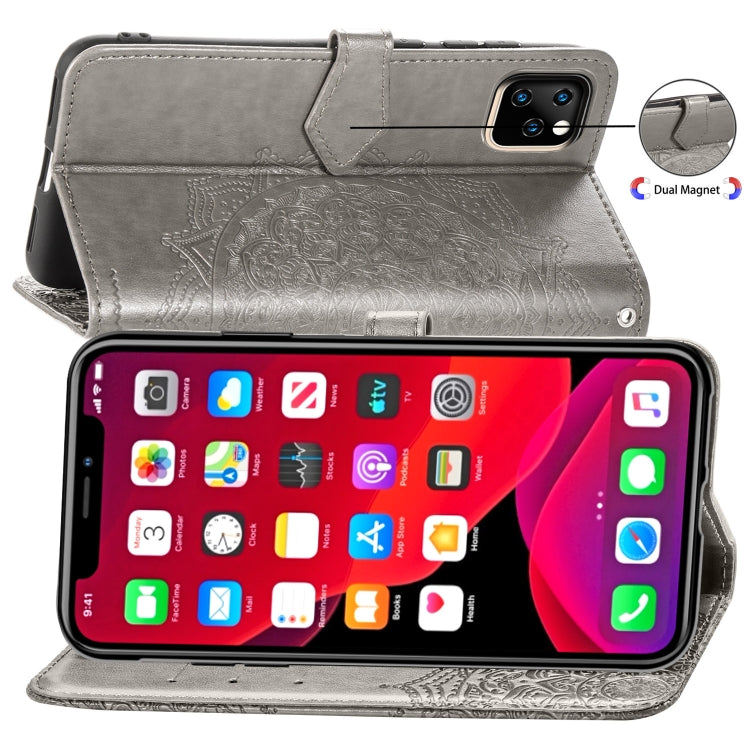 For iPhone 11 Pro Halfway Mandala Embossing Pattern Horizontal Flip Leather Case with Holder & Card Slots & Wallet & Lanyard