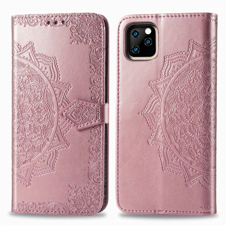 For iPhone 11 Pro Halfway Mandala Embossing Pattern Horizontal Flip Leather Case with Holder & Card Slots & Wallet & Lanyard
