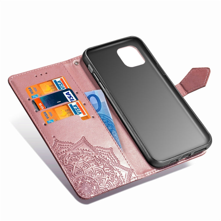 For iPhone 11 Pro Halfway Mandala Embossing Pattern Horizontal Flip Leather Case with Holder & Card Slots & Wallet & Lanyard