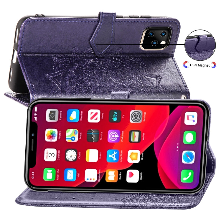 For iPhone 11 Pro Max Halfway Mandala Embossing Pattern Horizontal Flip Leather Case with Holder & Card Slots & Wallet & Lanyard