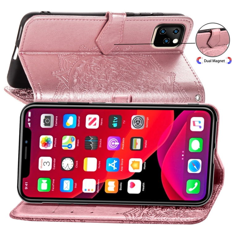 For iPhone 11 Pro Max Halfway Mandala Embossing Pattern Horizontal Flip Leather Case with Holder & Card Slots & Wallet & Lanyard