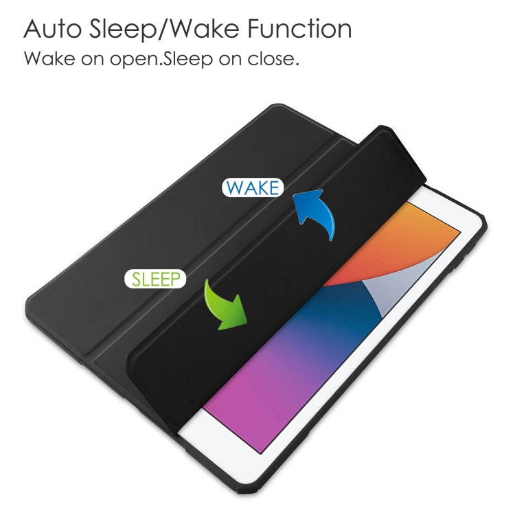 For iPad 10.2 2021 / 2020 / 2019 Transparent Acrylic + TPU Back Cover Horizontal Flip Leather Case with 3-folding Holder & Pen Holder & Sleep / Wake-up Function