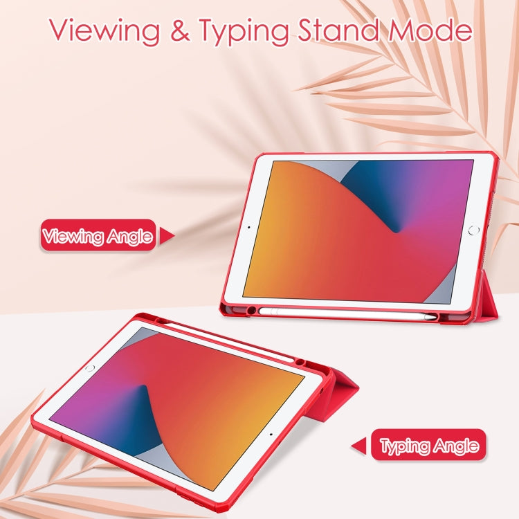 For iPad 10.2 2021 / 2020 / 2019 Transparent Acrylic + TPU Back Cover Horizontal Flip Leather Case with 3-folding Holder & Pen Holder & Sleep / Wake-up Function