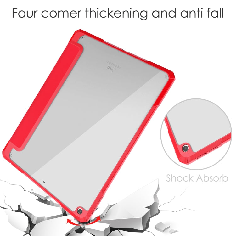 For iPad 10.2 2021 / 2020 / 2019 Transparent Acrylic + TPU Back Cover Horizontal Flip Leather Case with 3-folding Holder & Pen Holder & Sleep / Wake-up Function