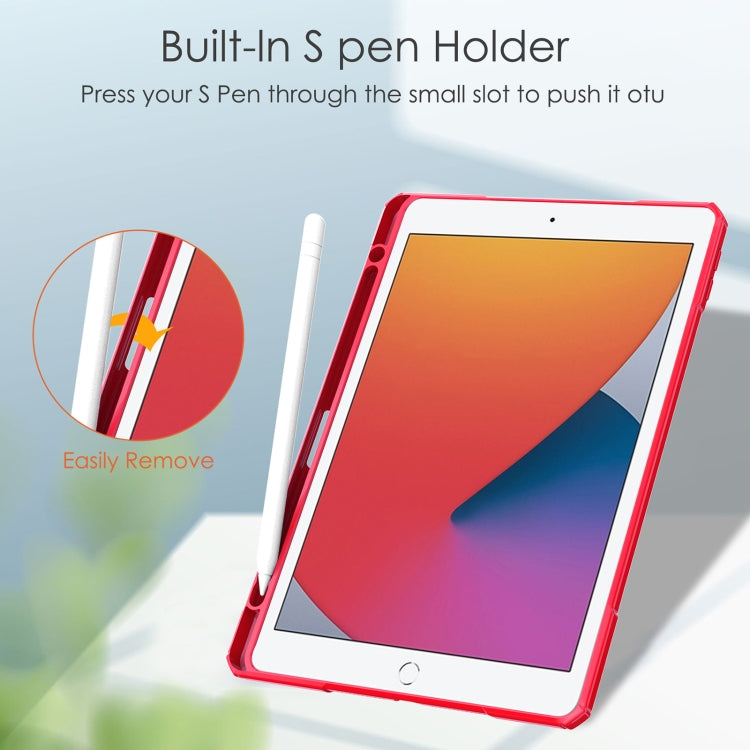 For iPad 10.2 2021 / 2020 / 2019 Transparent Acrylic + TPU Back Cover Horizontal Flip Leather Case with 3-folding Holder & Pen Holder & Sleep / Wake-up Function