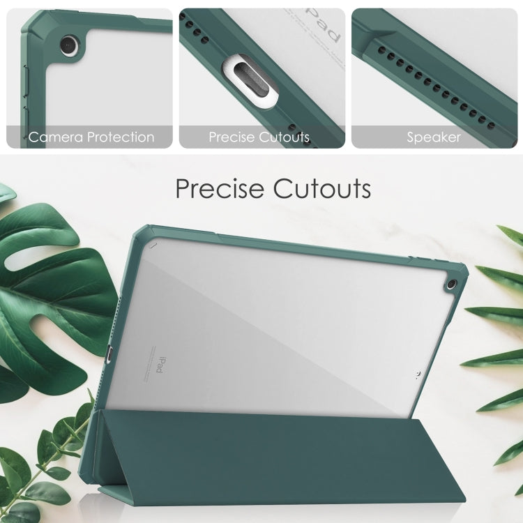 For iPad 10.2 2021 / 2020 / 2019 Transparent Acrylic + TPU Back Cover Horizontal Flip Leather Case with 3-folding Holder & Pen Holder & Sleep / Wake-up Function