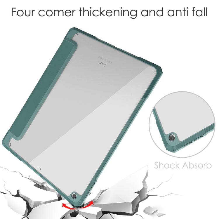 For iPad 10.2 2021 / 2020 / 2019 Transparent Acrylic + TPU Back Cover Horizontal Flip Leather Case with 3-folding Holder & Pen Holder & Sleep / Wake-up Function