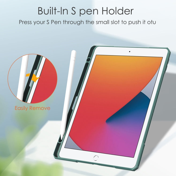 For iPad 10.2 2021 / 2020 / 2019 Transparent Acrylic + TPU Back Cover Horizontal Flip Leather Case with 3-folding Holder & Pen Holder & Sleep / Wake-up Function