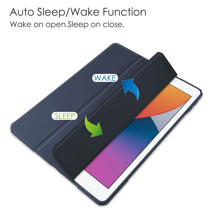 For iPad 10.2 2021 / 2020 / 2019 Transparent Acrylic + TPU Back Cover Horizontal Flip Leather Case with 3-folding Holder & Pen Holder & Sleep / Wake-up Function