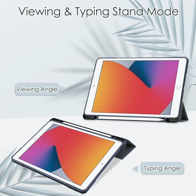 For iPad 10.2 2021 / 2020 / 2019 Transparent Acrylic + TPU Back Cover Horizontal Flip Leather Case with 3-folding Holder & Pen Holder & Sleep / Wake-up Function
