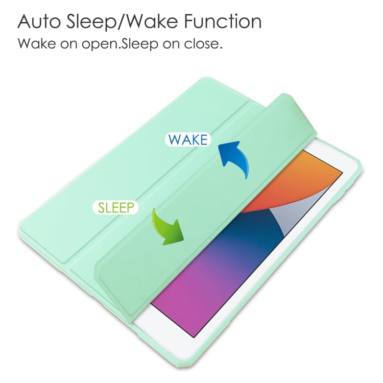 For iPad 10.2 2021 / 2020 / 2019 Transparent Acrylic + TPU Back Cover Horizontal Flip Leather Case with 3-folding Holder & Pen Holder & Sleep / Wake-up Function