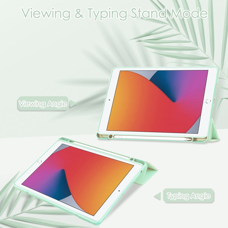 For iPad 10.2 2021 / 2020 / 2019 Transparent Acrylic + TPU Back Cover Horizontal Flip Leather Case with 3-folding Holder & Pen Holder & Sleep / Wake-up Function