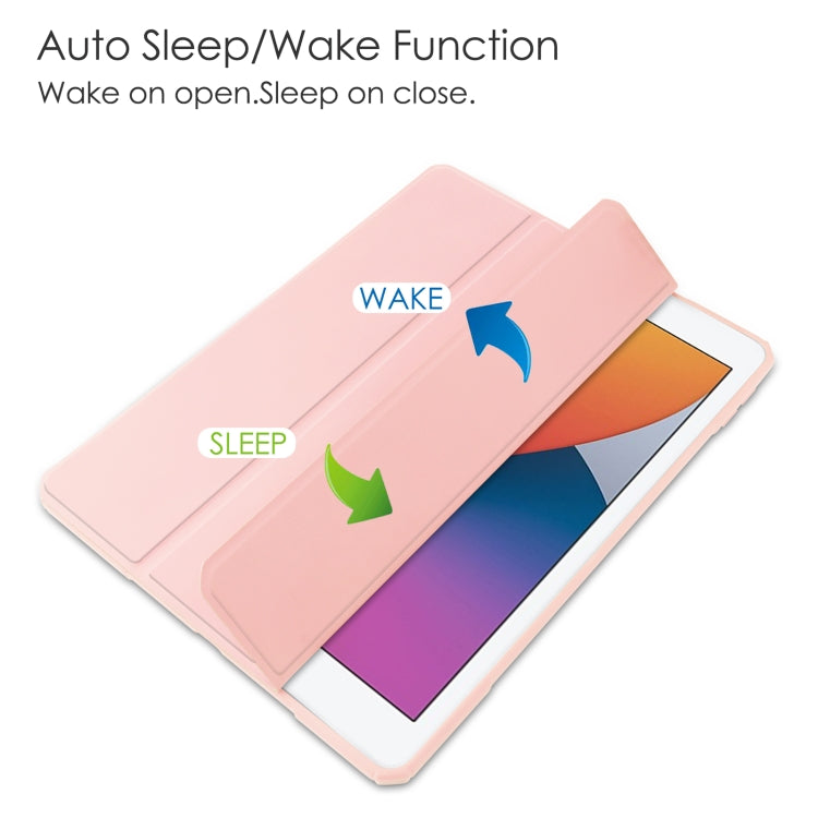 For iPad 10.2 2021 / 2020 / 2019 Transparent Acrylic + TPU Back Cover Horizontal Flip Leather Case with 3-folding Holder & Pen Holder & Sleep / Wake-up Function