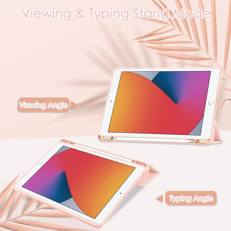 For iPad 10.2 2021 / 2020 / 2019 Transparent Acrylic + TPU Back Cover Horizontal Flip Leather Case with 3-folding Holder & Pen Holder & Sleep / Wake-up Function
