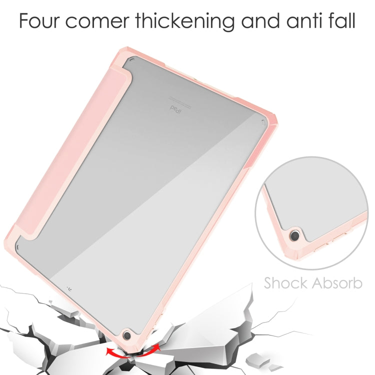 For iPad 10.2 2021 / 2020 / 2019 Transparent Acrylic + TPU Back Cover Horizontal Flip Leather Case with 3-folding Holder & Pen Holder & Sleep / Wake-up Function