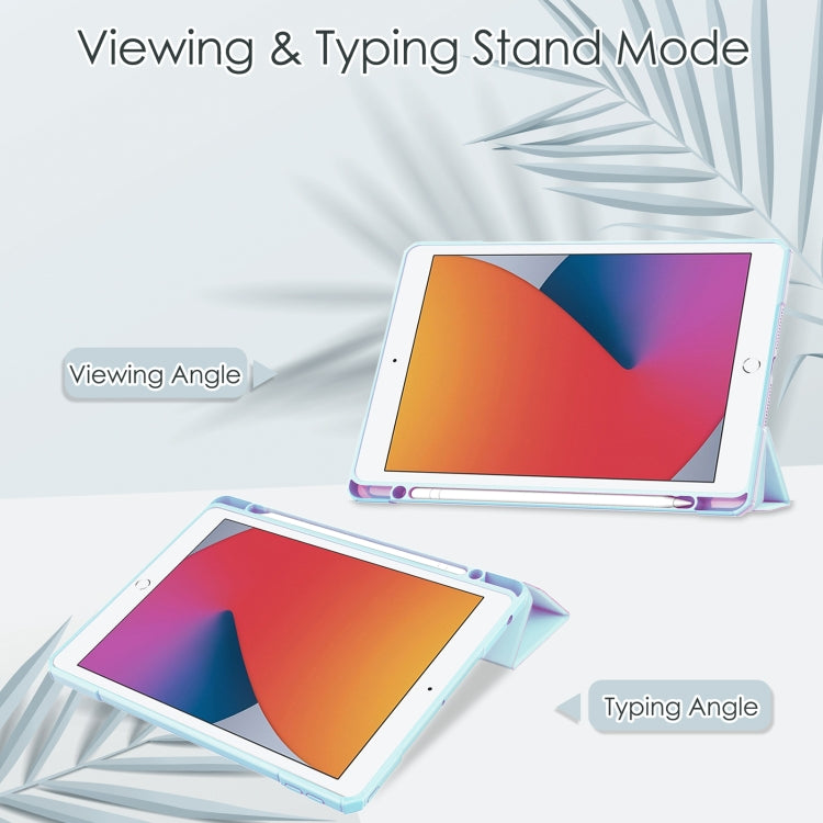 For iPad 10.2 2021 / 2020 / 2019 Transparent Acrylic + TPU Back Cover Horizontal Flip Leather Case with 3-folding Holder & Pen Holder & Sleep / Wake-up Function