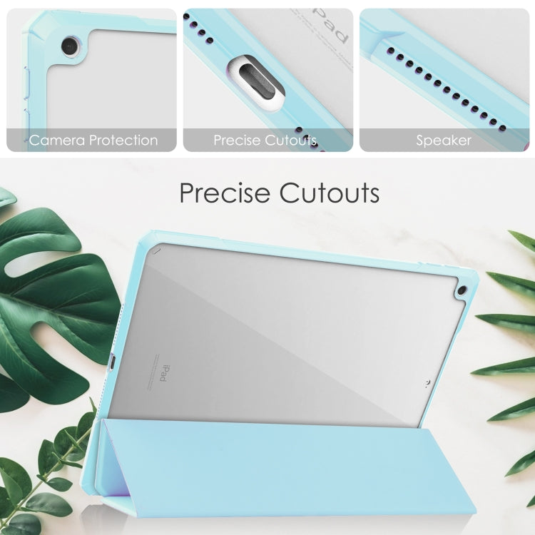 For iPad 10.2 2021 / 2020 / 2019 Transparent Acrylic + TPU Back Cover Horizontal Flip Leather Case with 3-folding Holder & Pen Holder & Sleep / Wake-up Function