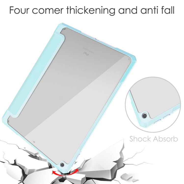 For iPad 10.2 2021 / 2020 / 2019 Transparent Acrylic + TPU Back Cover Horizontal Flip Leather Case with 3-folding Holder & Pen Holder & Sleep / Wake-up Function