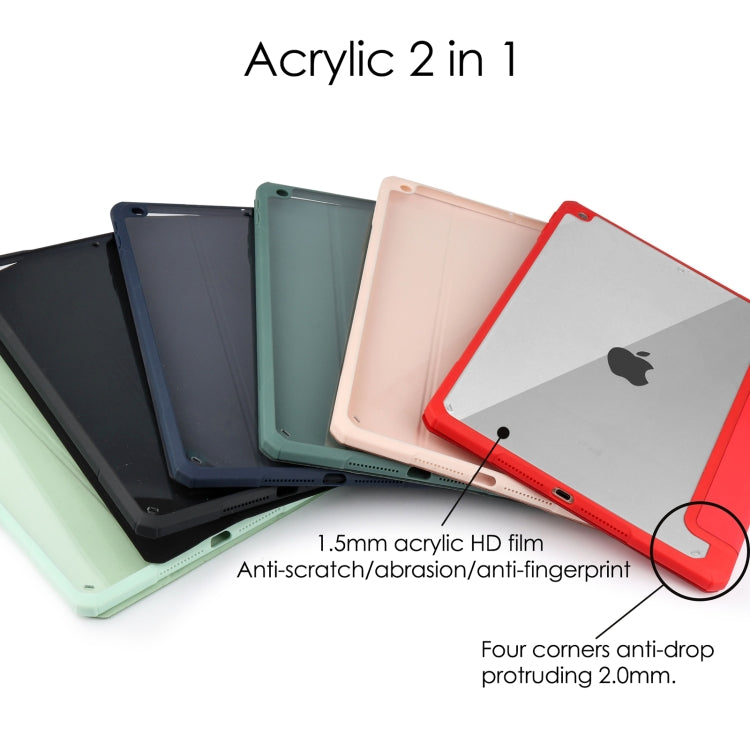 For iPad 10.2 2021 / 2020 / 2019 Transparent Acrylic + TPU Back Cover Horizontal Flip Leather Case with 3-folding Holder & Pen Holder & Sleep / Wake-up Function