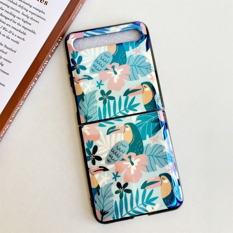 For Samsung Galaxy Z Flip Jungle Flowers Pattern Single Vertical Flip Protective Case
