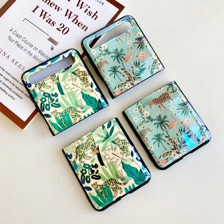 For Samsung Galaxy Z Flip Jungle Flowers Pattern Single Vertical Flip Protective Case
