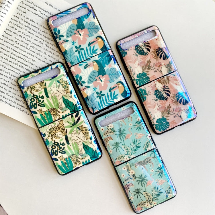 For Samsung Galaxy Z Flip Jungle Flowers Pattern Single Vertical Flip Protective Case