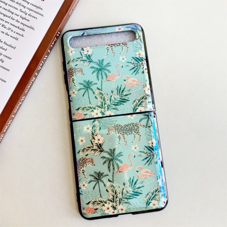 For Samsung Galaxy Z Flip Jungle Flowers Pattern Single Vertical Flip Protective Case