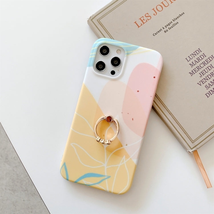 For iPhone 11 Watercolor Painting Series Half Coverage IMD Workmanship Protective Case with Ring Holder