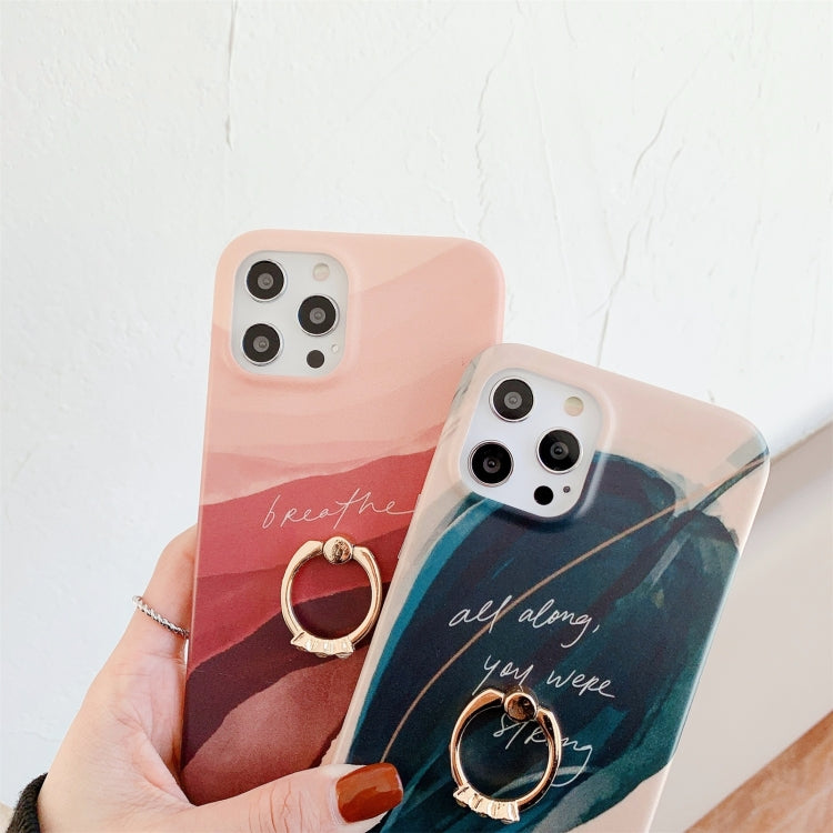 For iPhone 11 Pro Watercolor Painting Series Half Coverage IMD Workmanship Protective Case with Ring Holder
