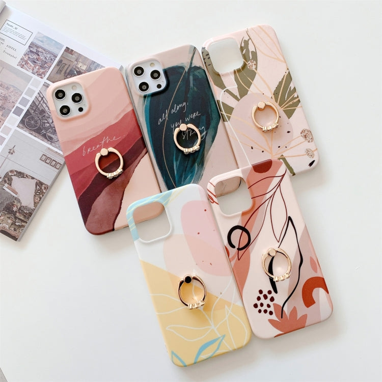 For iPhone 11 Pro Watercolor Painting Series Half Coverage IMD Workmanship Protective Case with Ring Holder