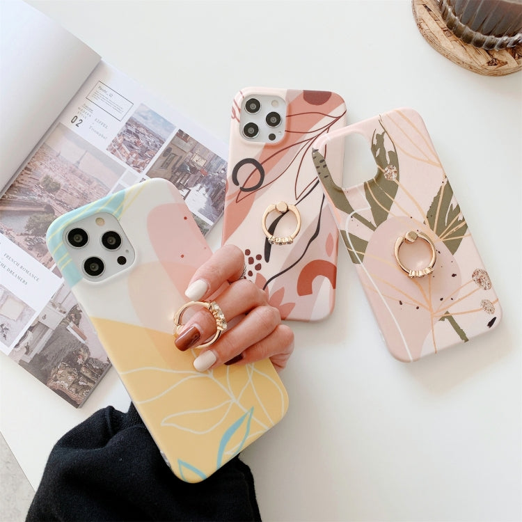 For iPhone 11 Pro Max Watercolor Painting Series Half Coverage IMD Workmanship Protective Case with Ring Holder