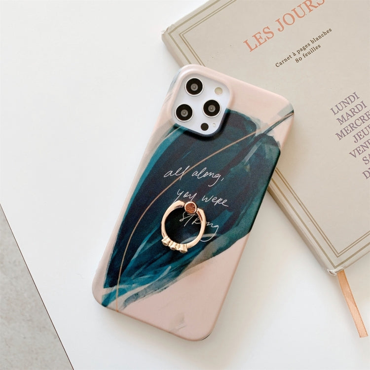 For iPhone 11 Pro Max Watercolor Painting Series Half Coverage IMD Workmanship Protective Case with Ring Holder