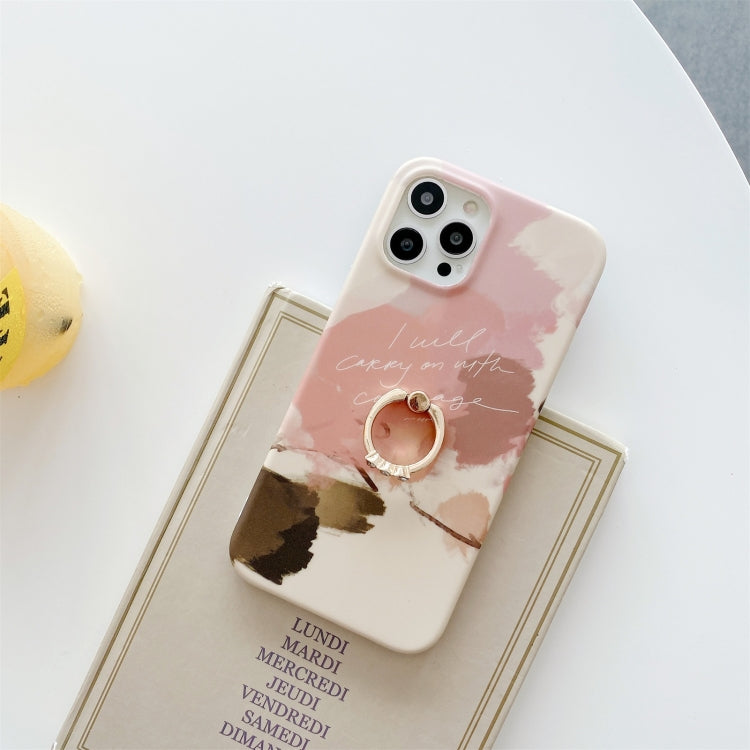 For iPhone 11 Pro Max Watercolor Painting Series Half Coverage IMD Workmanship Protective Case with Ring Holder