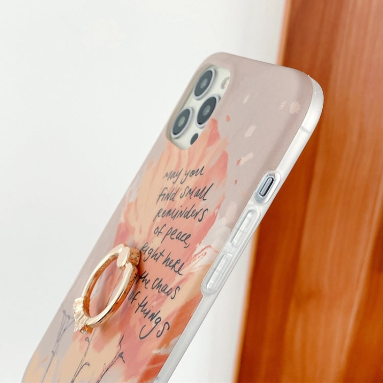 For iPhone 11 Pro Max Watercolor Painting Series Half Coverage IMD Workmanship Protective Case with Ring Holder
