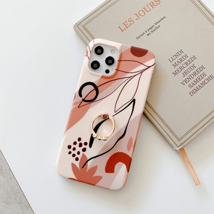 For iPhone 12 mini Watercolor Painting Series Half Coverage IMD Workmanship Protective Case with Ring Holder